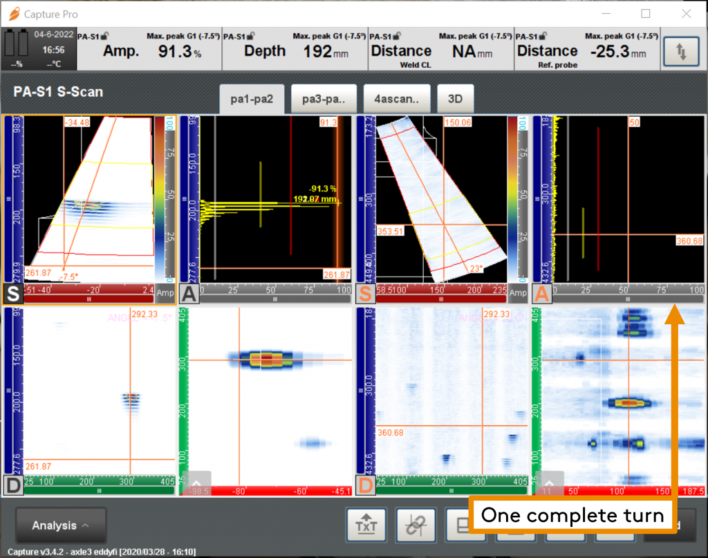 Интерфейс ПО с данными контроля за полный оборот