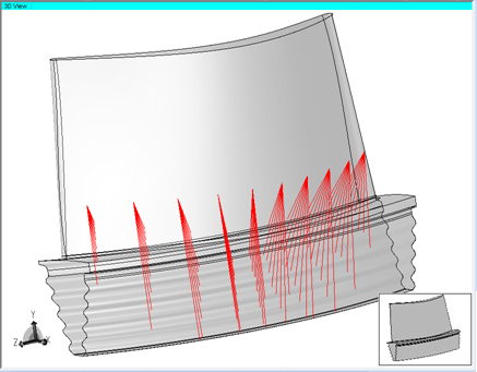 Azimuthal set of rays, insonifying turbine blade root attachments.png